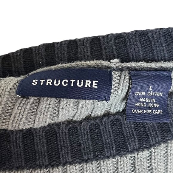 Structure Women's L Ribbed Knit Crop Sweater Multi Blue Chunky‎ Stripe Nautical - Picture 5 of 5